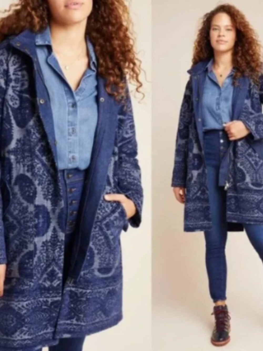 Anthropologie Women's Chenille Tapestry Parka Jacket Hooded - Size XS